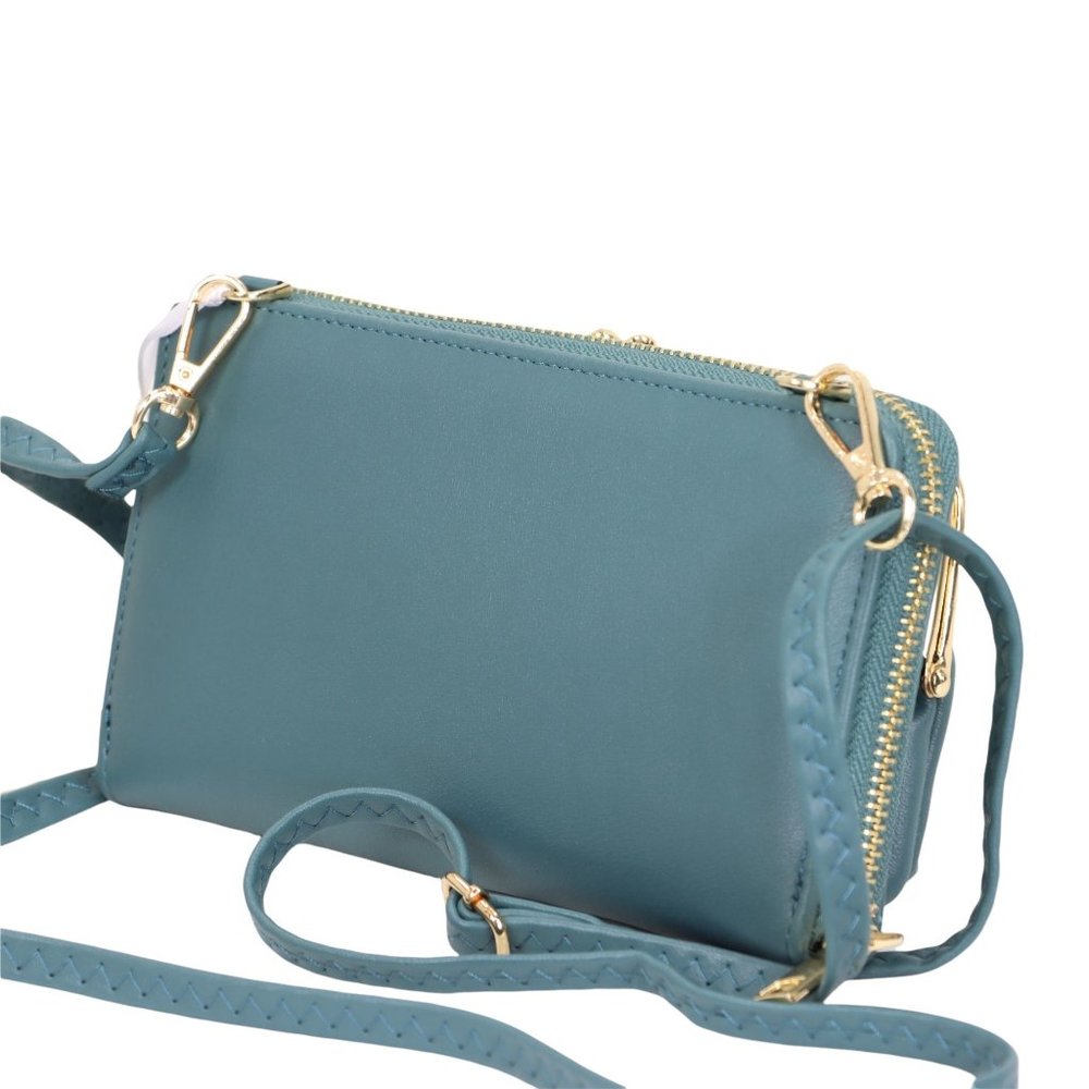 Teal Green Faux Leather Purse Wallet Cross Body Shoulder Bag Clutch Coin Purse - Picture 2 of 8